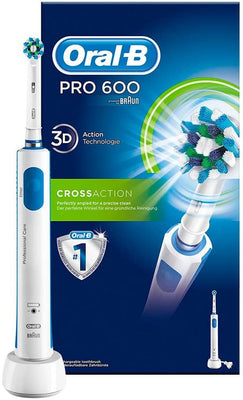 Oral-B Pro 600 Brosse À Dents Électrique Rechargeable Avec 1 Manche Et 1 Brossette Crossaction, Technologie 3D, Élimine Jusqu’À 100 % De Plaque Dentaire