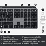 Logitech MX Keys - Clavier Éclairé sans Fil Avancé pour Mac, Frappe Tactile, Touches LED Rétroéclairées, Bluetooth, USB-C, Batterie 10 Jours, Gris Sidéral - Clavier Français AZERTY