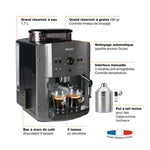 KRUPS YY4451FD Machine à café à grains, 15 bars, Broyeur à grains, Cafetière expresso, Mousseur à lait, Fabriqué en France, Gris