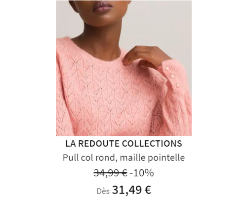 Pull col rond, maille pointelle